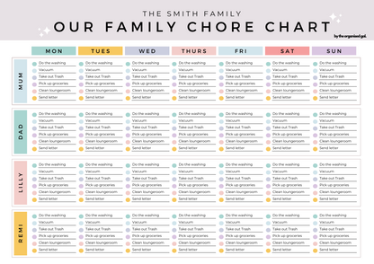 Editable Family Chore Chart