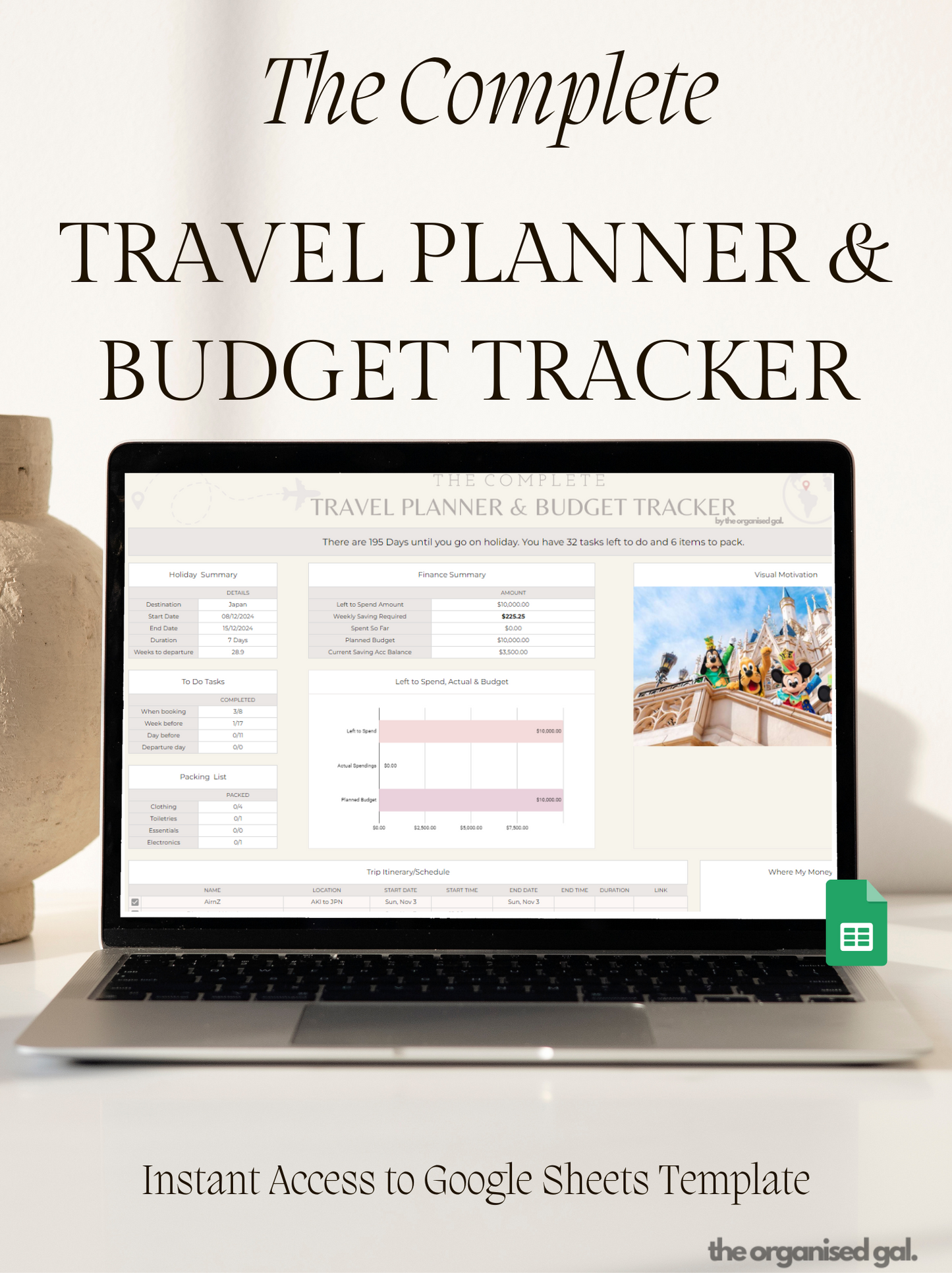 budget tracking page example, user-friendly travel itinerary planner