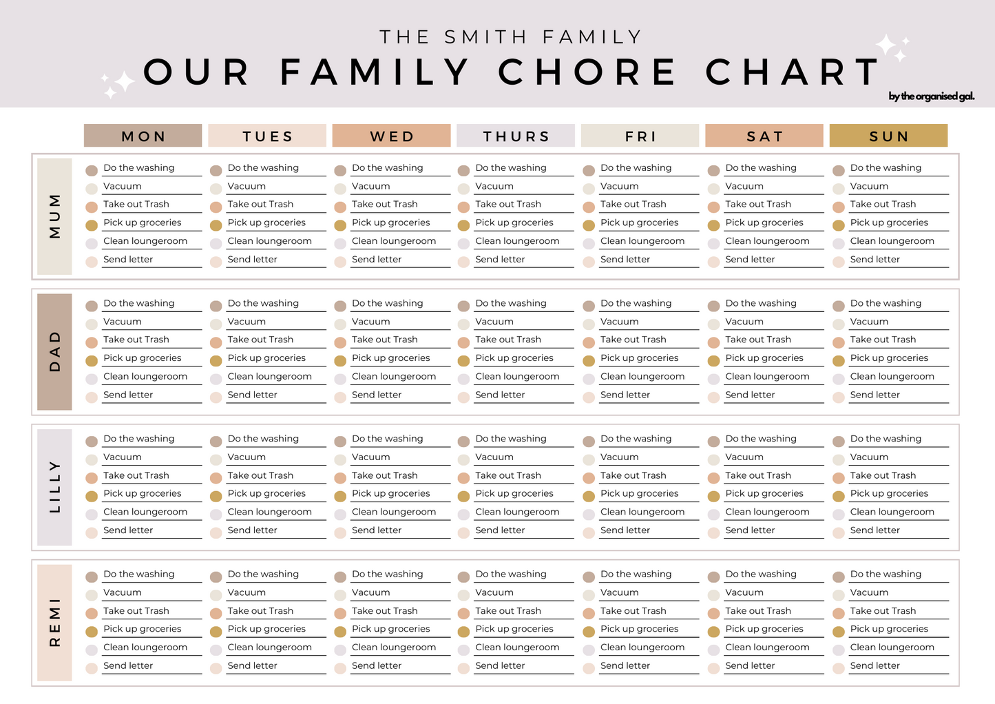 Editable Family Chore Chart