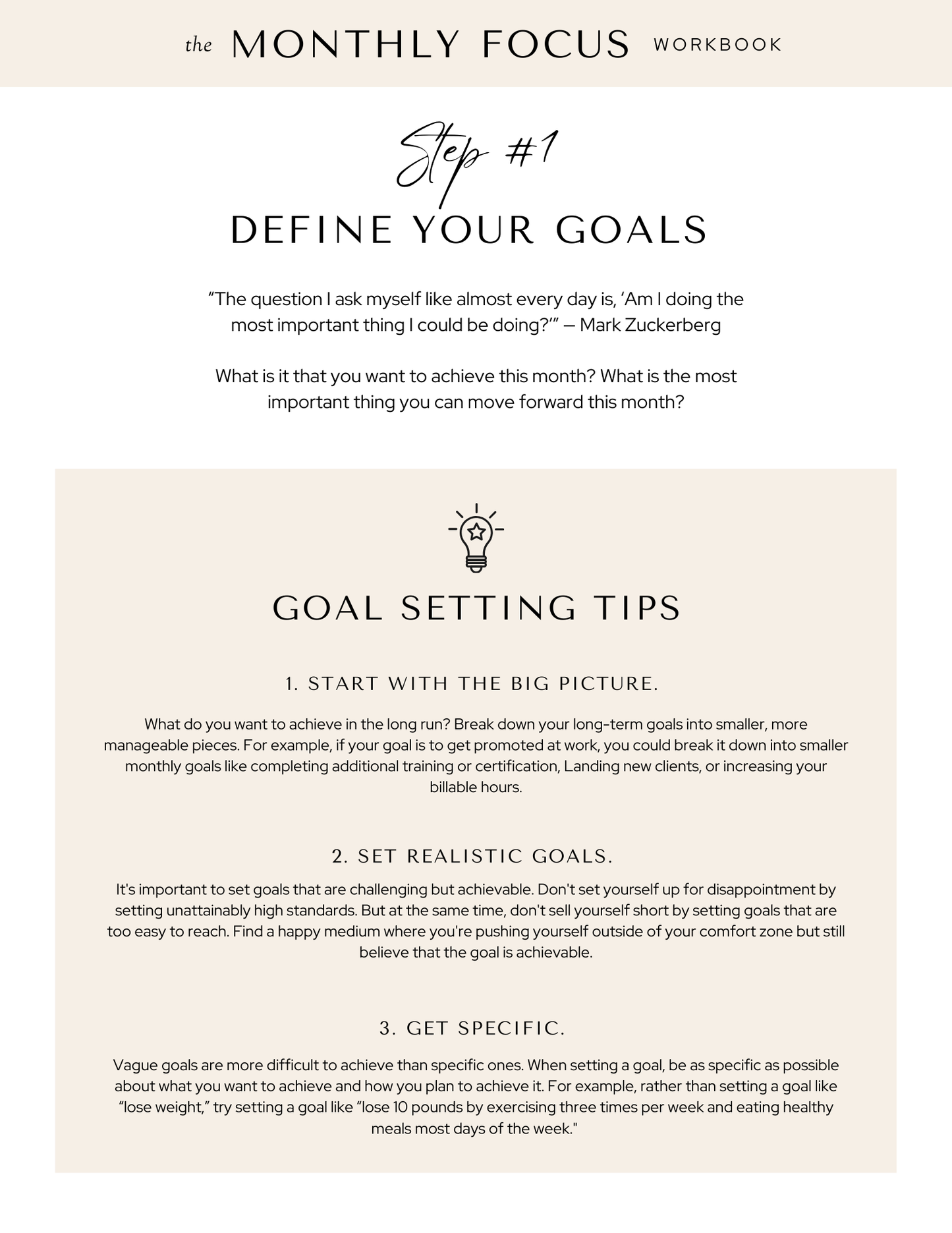 The Monthly Focus Workbook - A Step-by-Step Guide to Achieving Your Goals