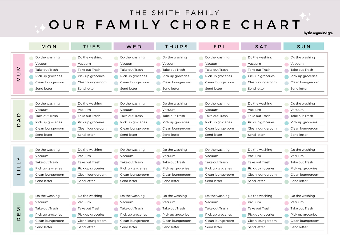 Editable Family Chore Chart