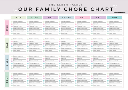 Editable Family Chore Chart