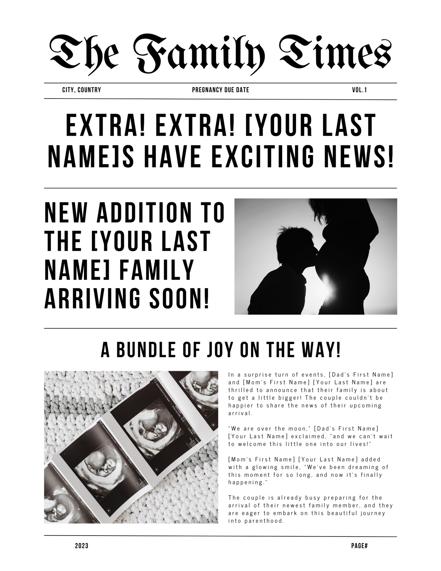 Pregnancy Announcement Newspaper Template