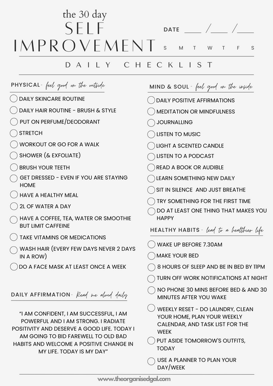 FREE DOWNLOAD: Self Improvement Checklist