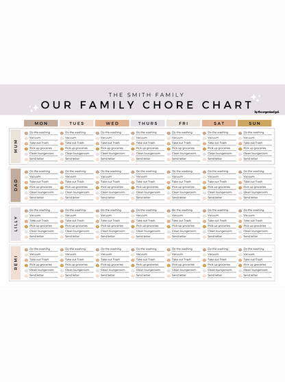 Editable Family Chore Chart